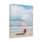 Sun-drenched beach memory with beach chair and umbrella Canvas Wall Art - Stretched Canvas