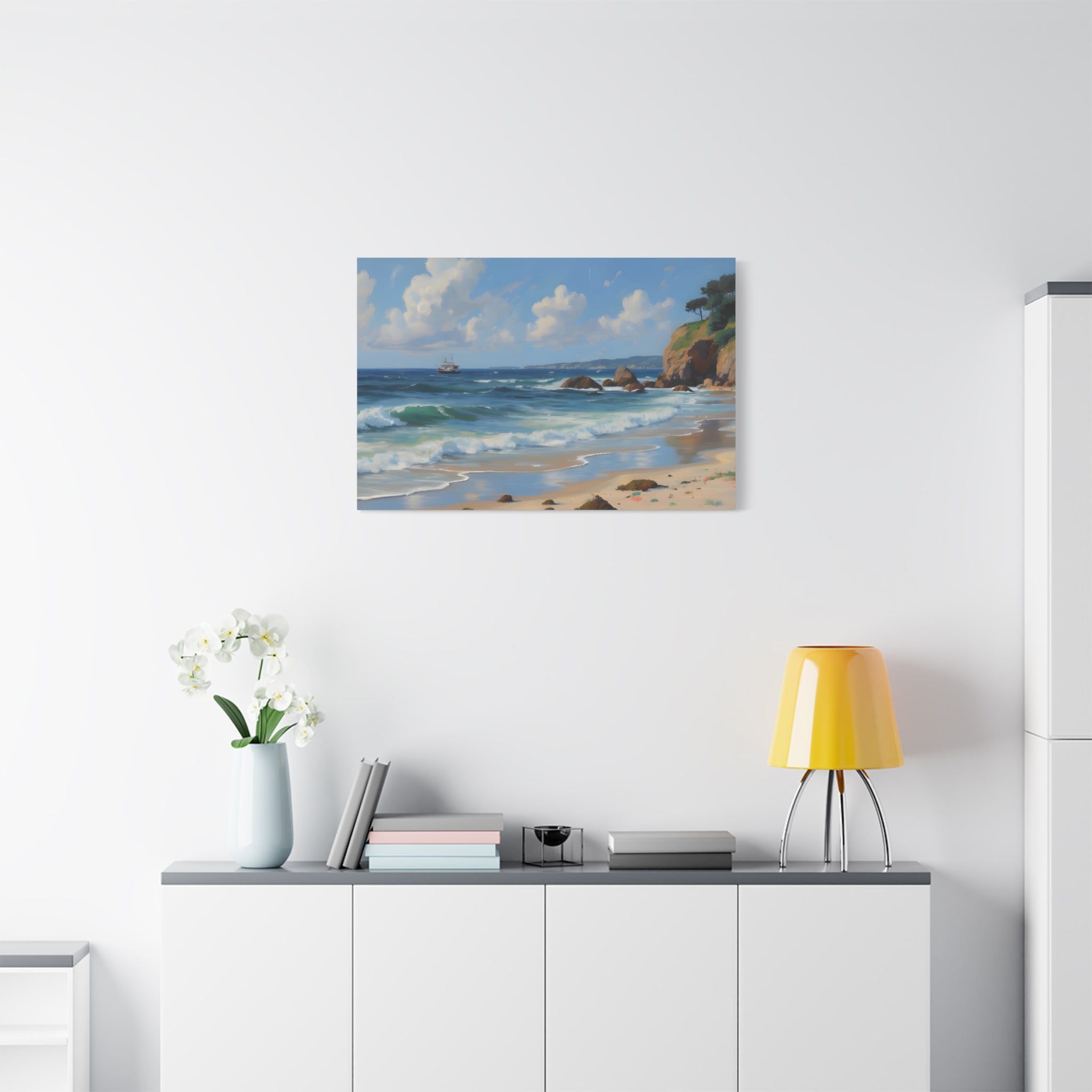 Seaside Beach Canvas Print — Coastal Landscape Matte Stretched Wall Art