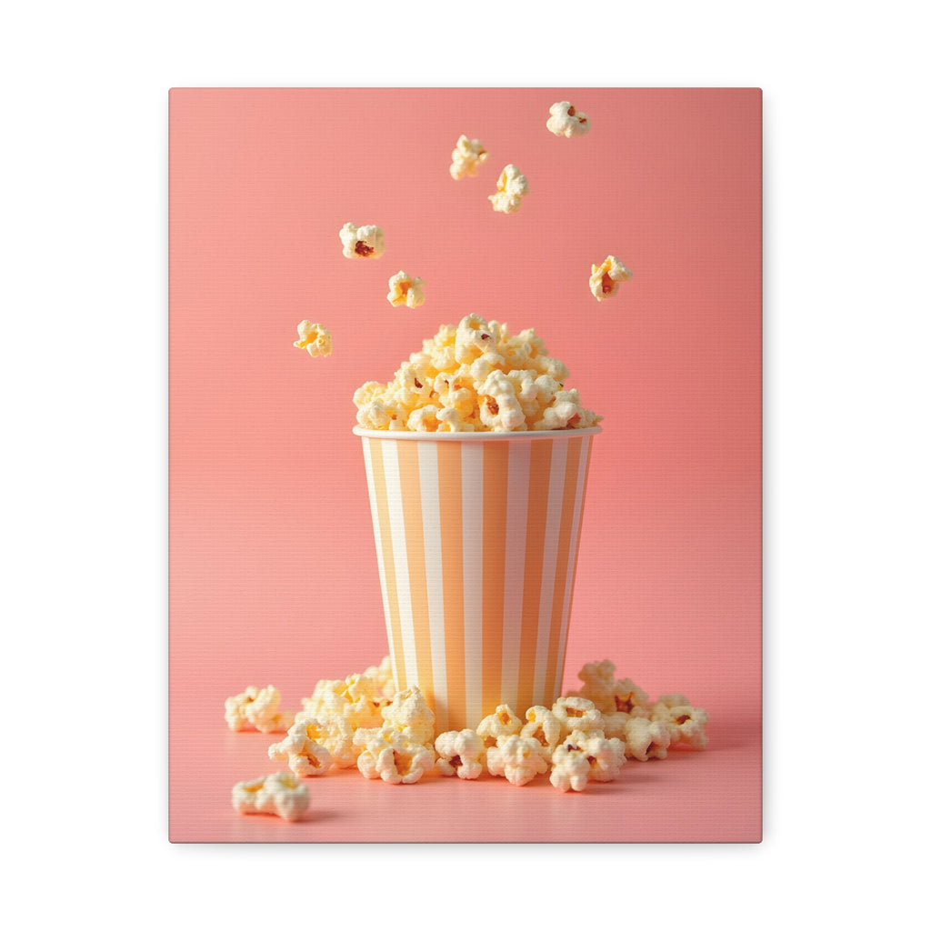 Popcorn with a pink background Wall Art - Stretched Canvas