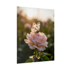 Butterfly on Pink Rose Wall Art - Poster