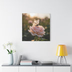 Butterfly on Pink Rose Wall Art - Stretched Canvas