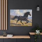 Running Black Stallion Wall Art - Horse Painting - Stretched Canvas
