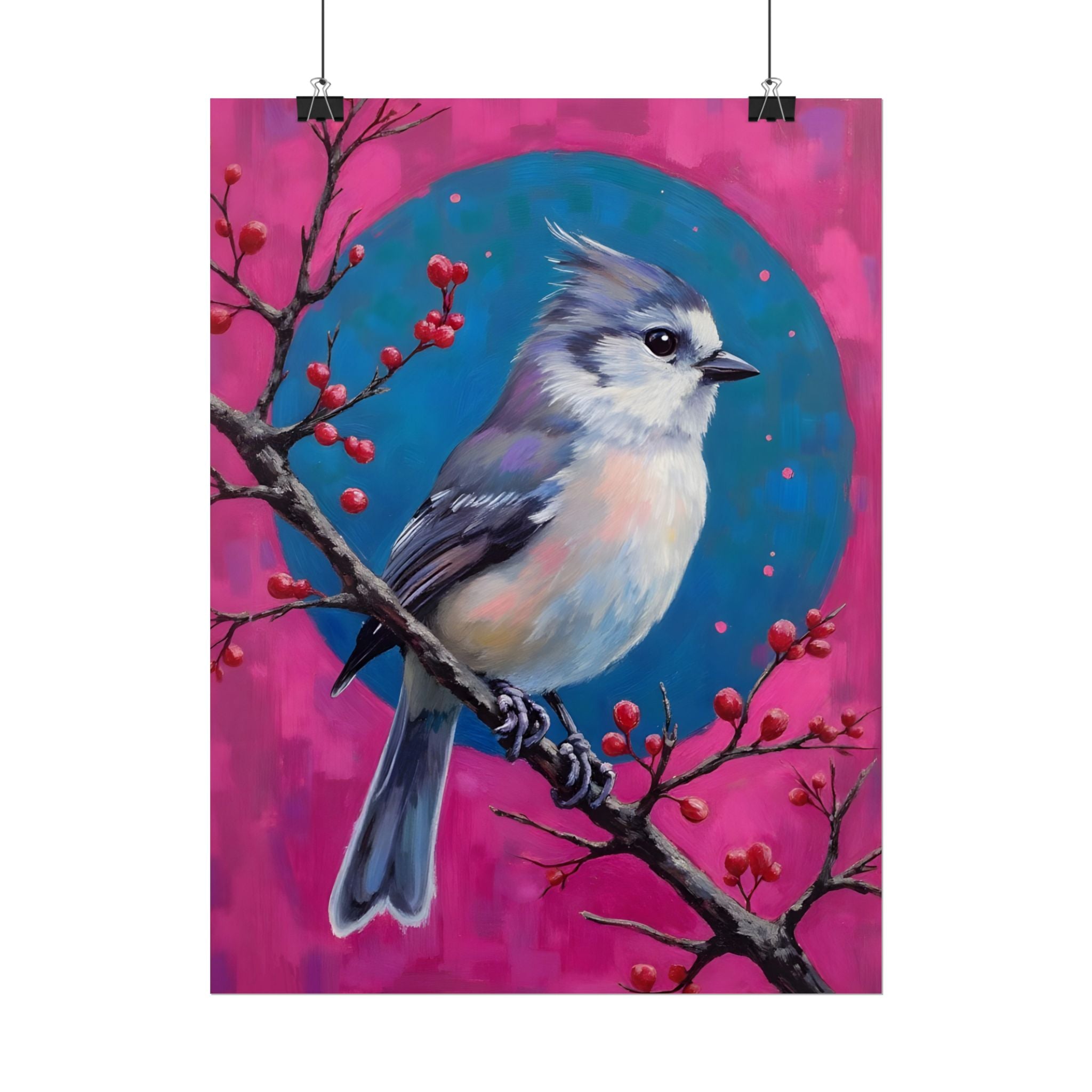 Blue jay on a holly branch Wall Art - Poster
