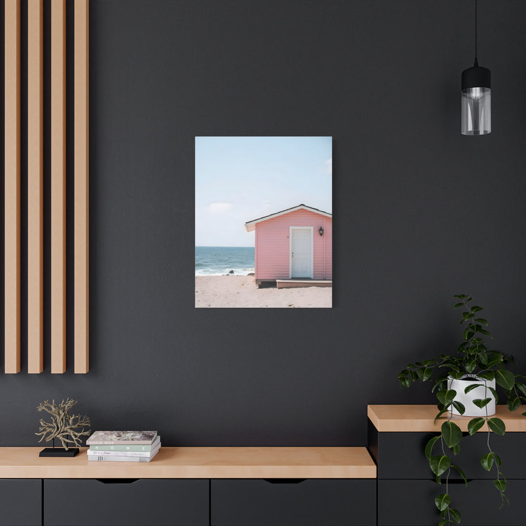 Pink Beach Cottage  Wall Art - Stretched Canvas