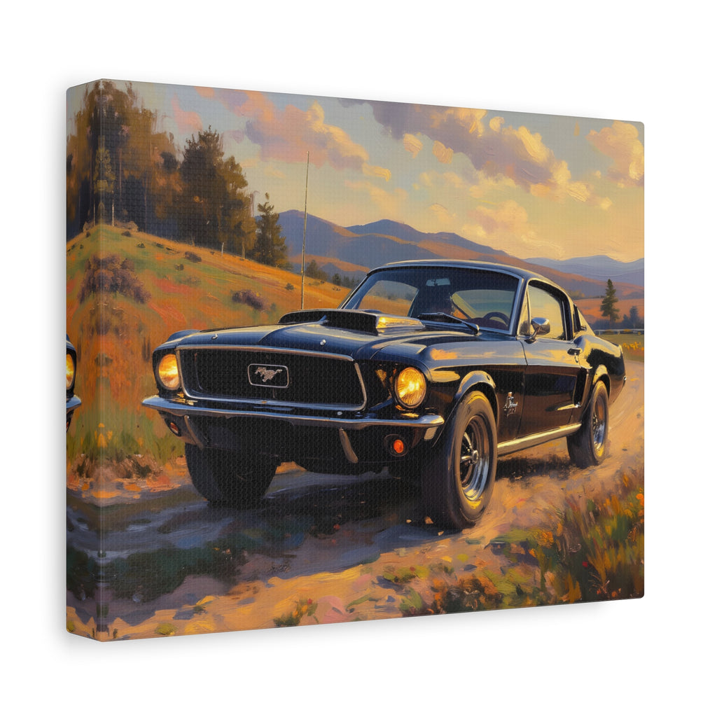 Vintage Mustang Sunset Wall Art - Classic Muscle Car - Stretched Canvas