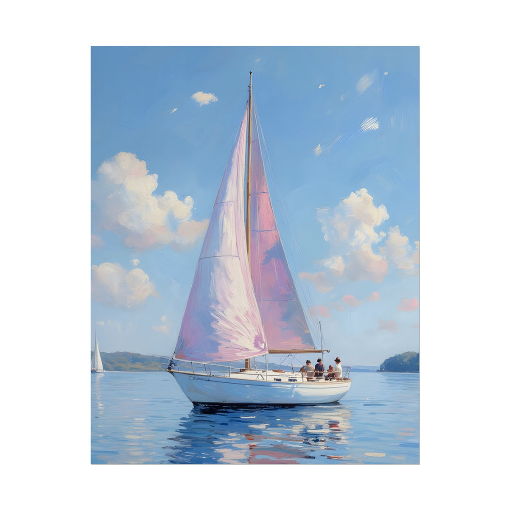 Sailing boat on calm water with pink accents - Poster