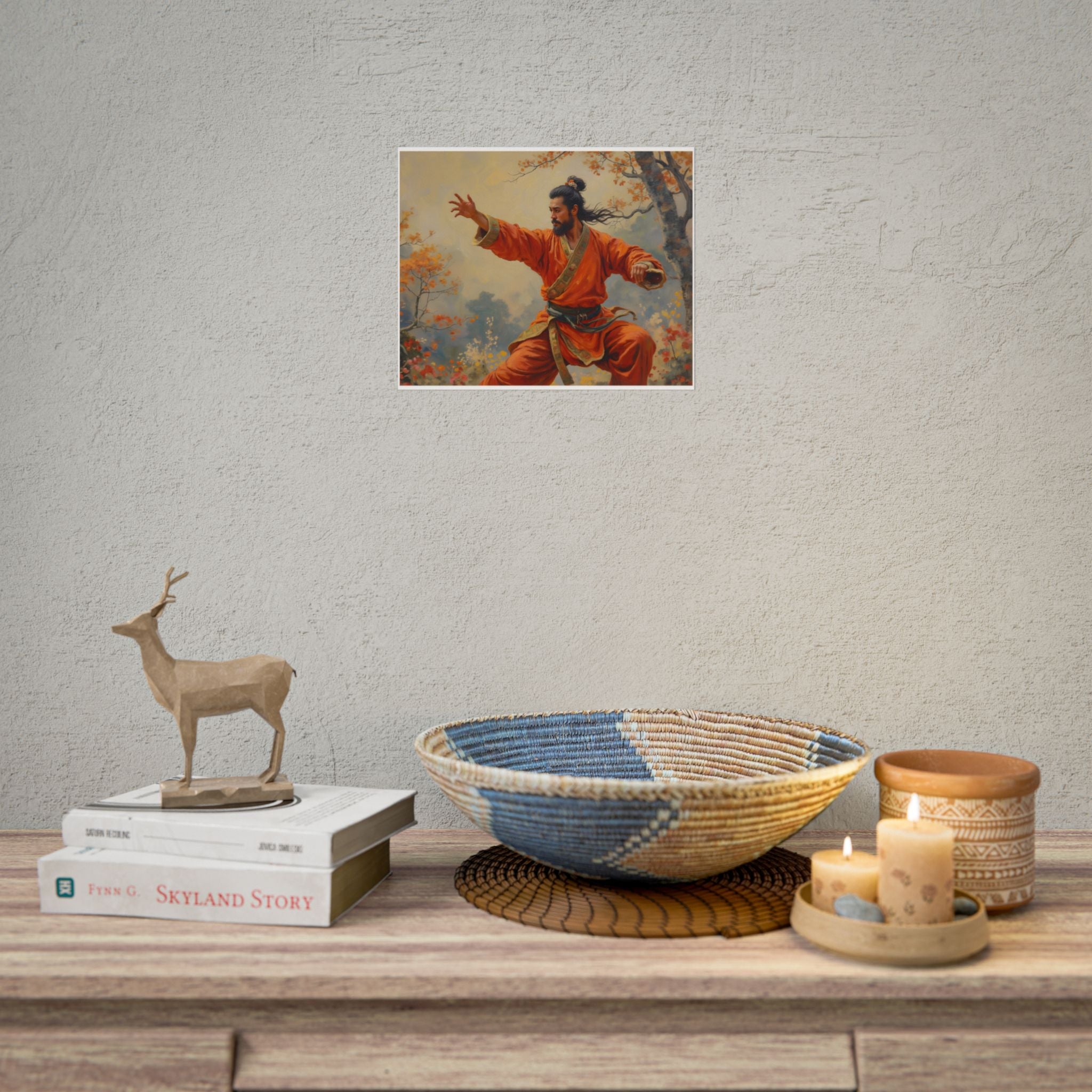 Martial Artist Art Poster - Krijger in Oranje Traditionele Kung Fu Muurkunst