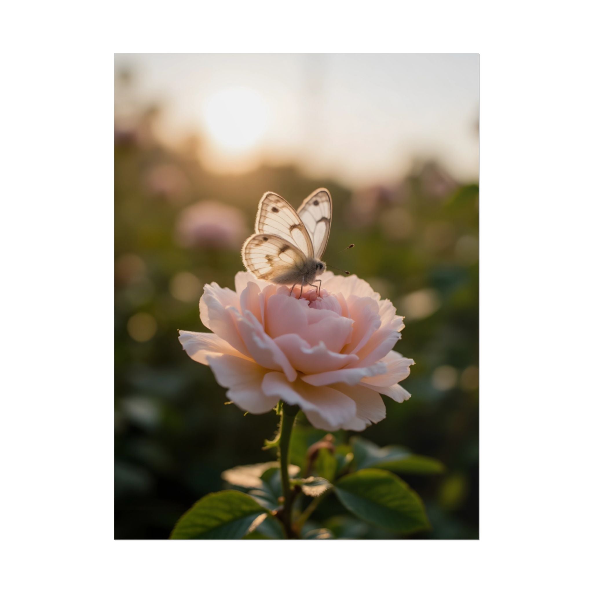 Butterfly on Pink Rose Wall Art - Poster