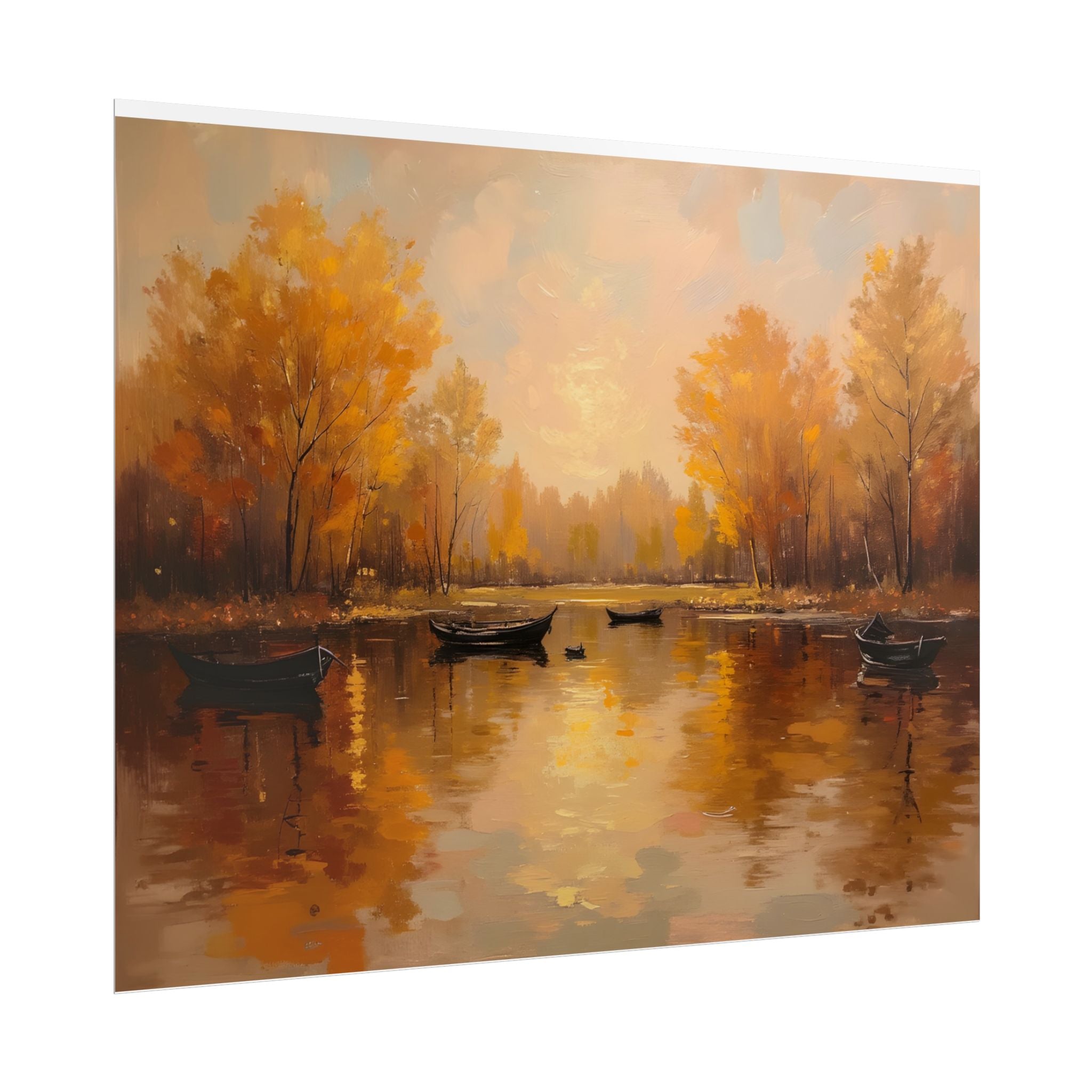 Autumn at the lake with rowboats - Poster