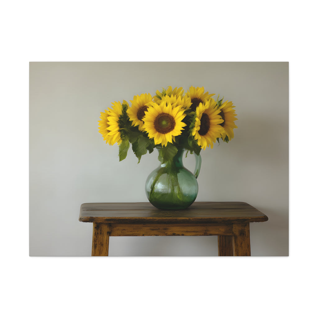 Sunflowers in Green Pitcher Wall Art - Stretched Canvas
