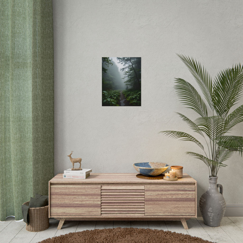 Misty Forest Path  Stretched Wall Art - Poster