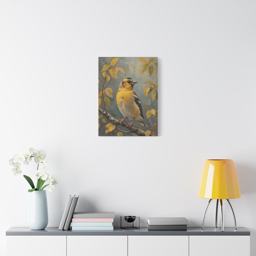 Goldfinch on a branch Wall Art - Stretched Canvas