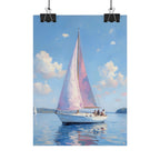 Sailing boat on calm water with pink accents - Poster