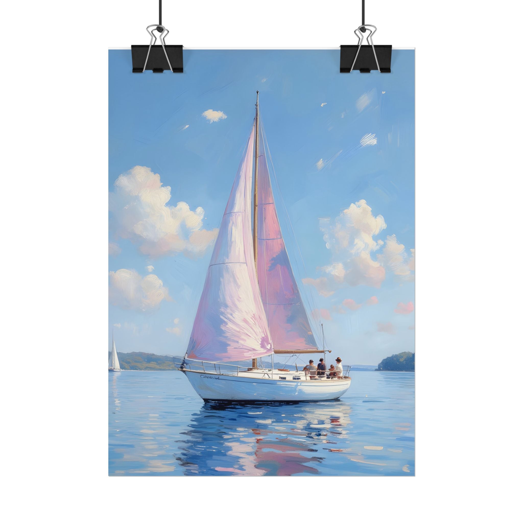 Sailing boat on calm water with pink accents - Poster