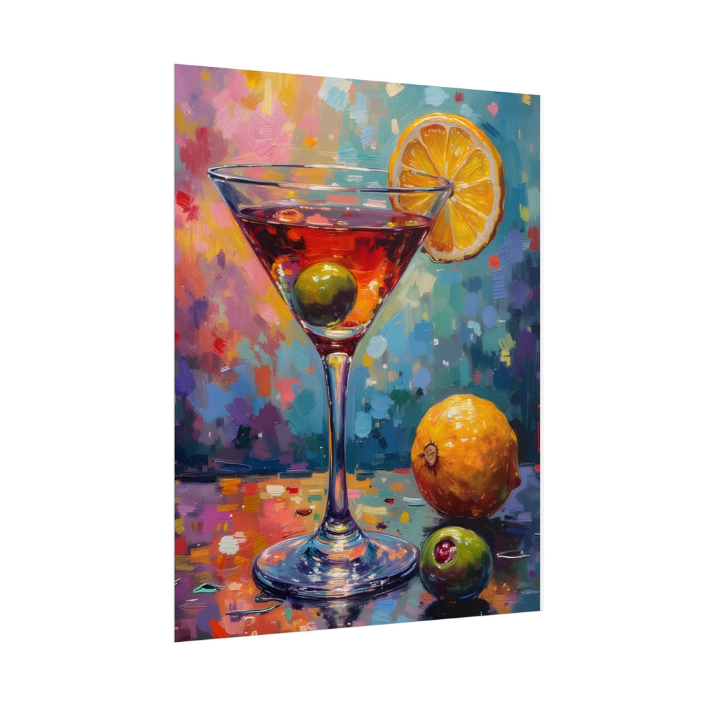 Colorful martini glass with lemon and olive Wall Art - Poster