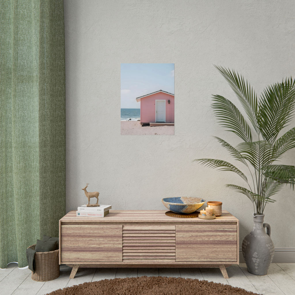 Pink Beach Cottage  Wall Art - Poster