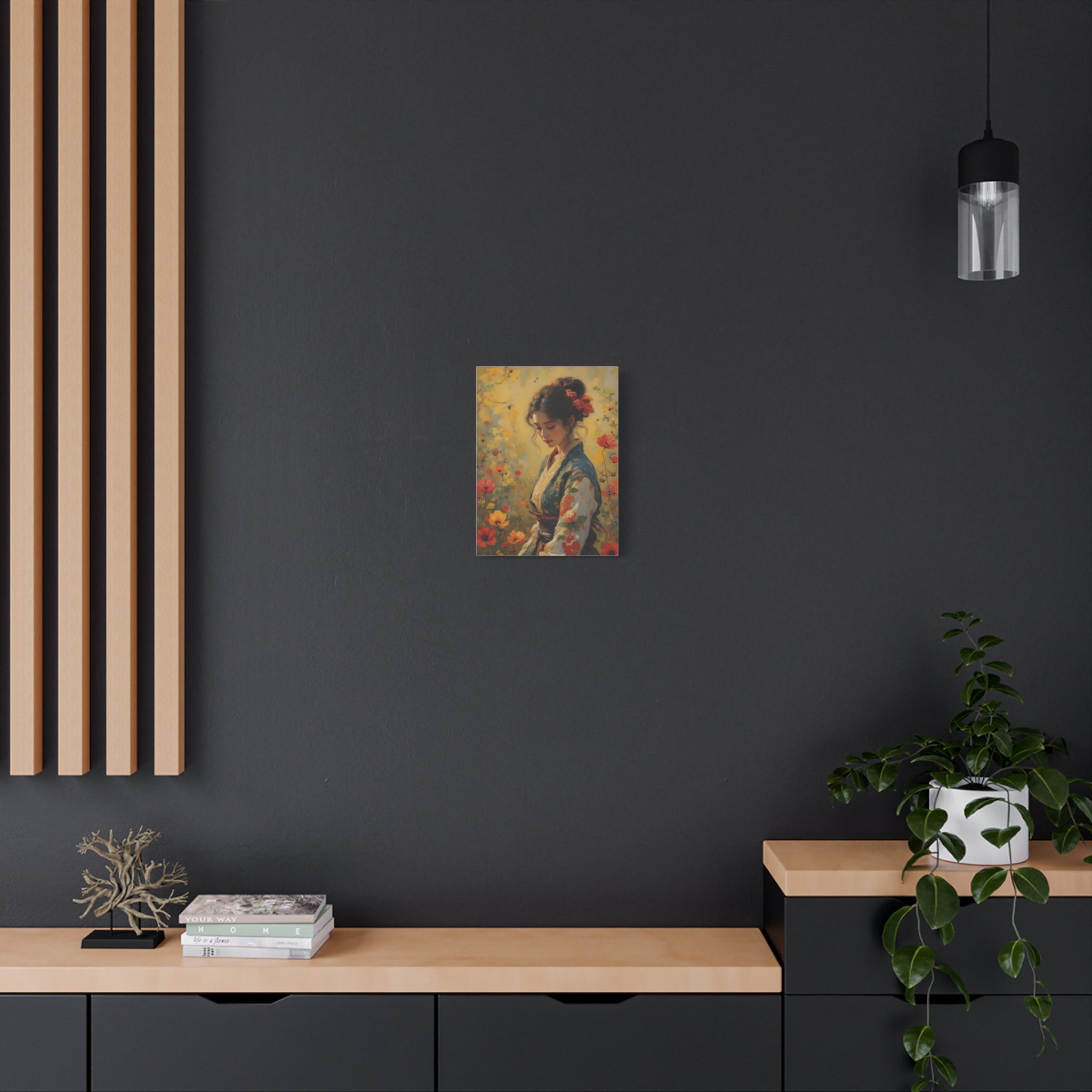 Asian Floral Lady Wall Art - Stretched Canvas