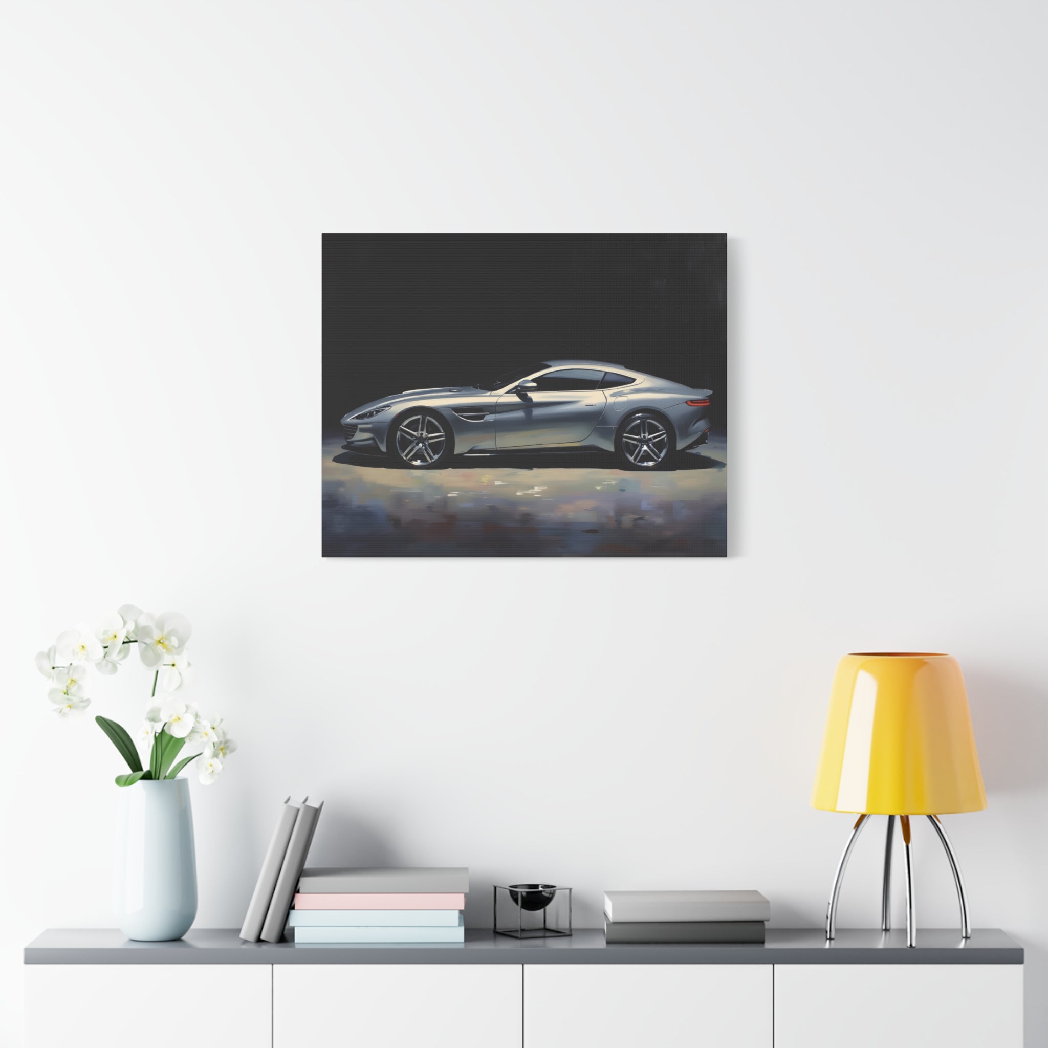 Silver Sports Car Matte Canvas Print — Modern Automotive Wall Art