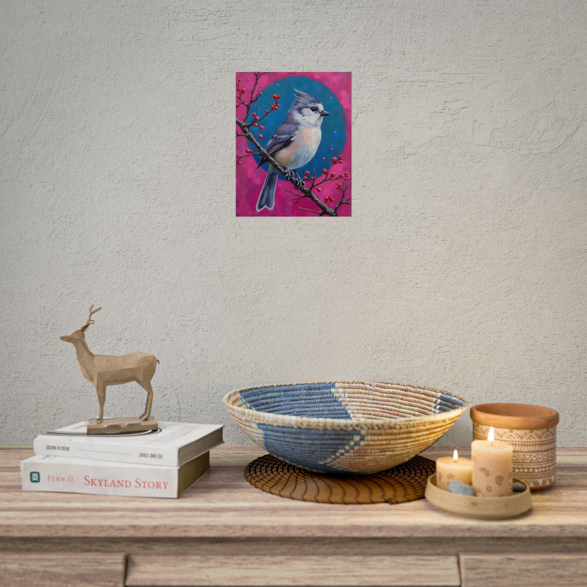 Blue jay on a holly branch Wall Art - Poster