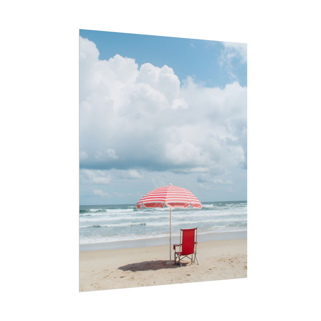 Sun-drenched beach memory with beach chair and umbrella - Poster