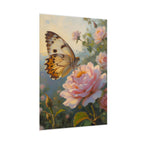 Butterfly on Pink Rose Wall Art - Poster