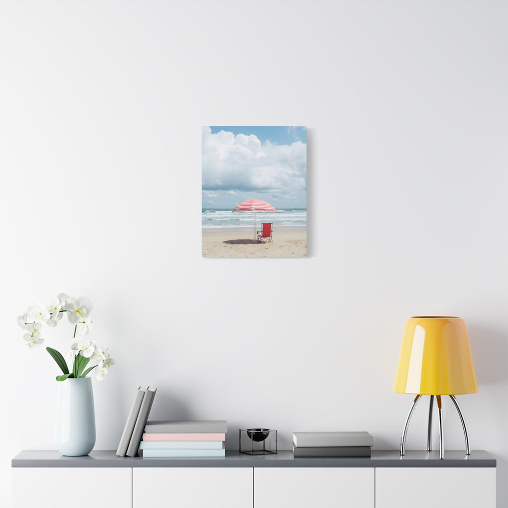 Sun-drenched beach memory with beach chair and umbrella Canvas Wall Art - Stretched Canvas