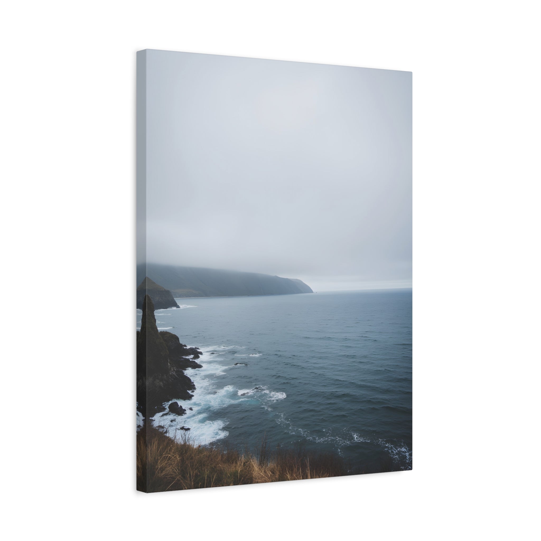 Foggy Coastal Cliff Wall Art  - Stretched Canvas