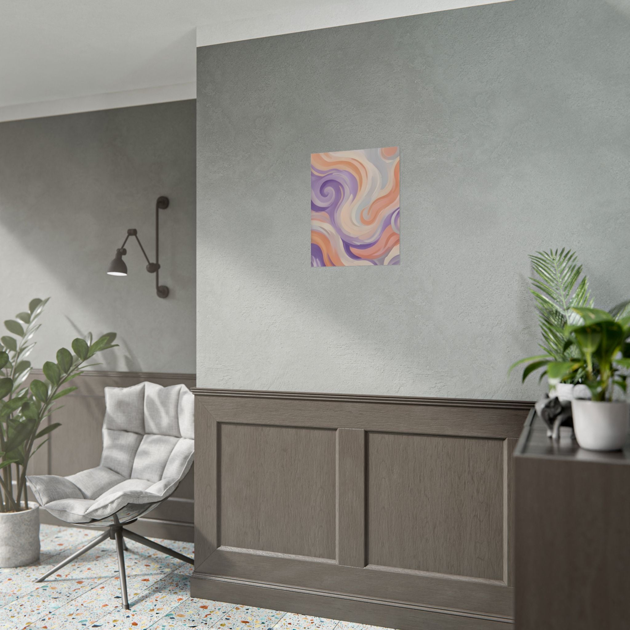 Abstract Swirl Poster - Peach & Lavender Fluid Art Rolled Wall Print