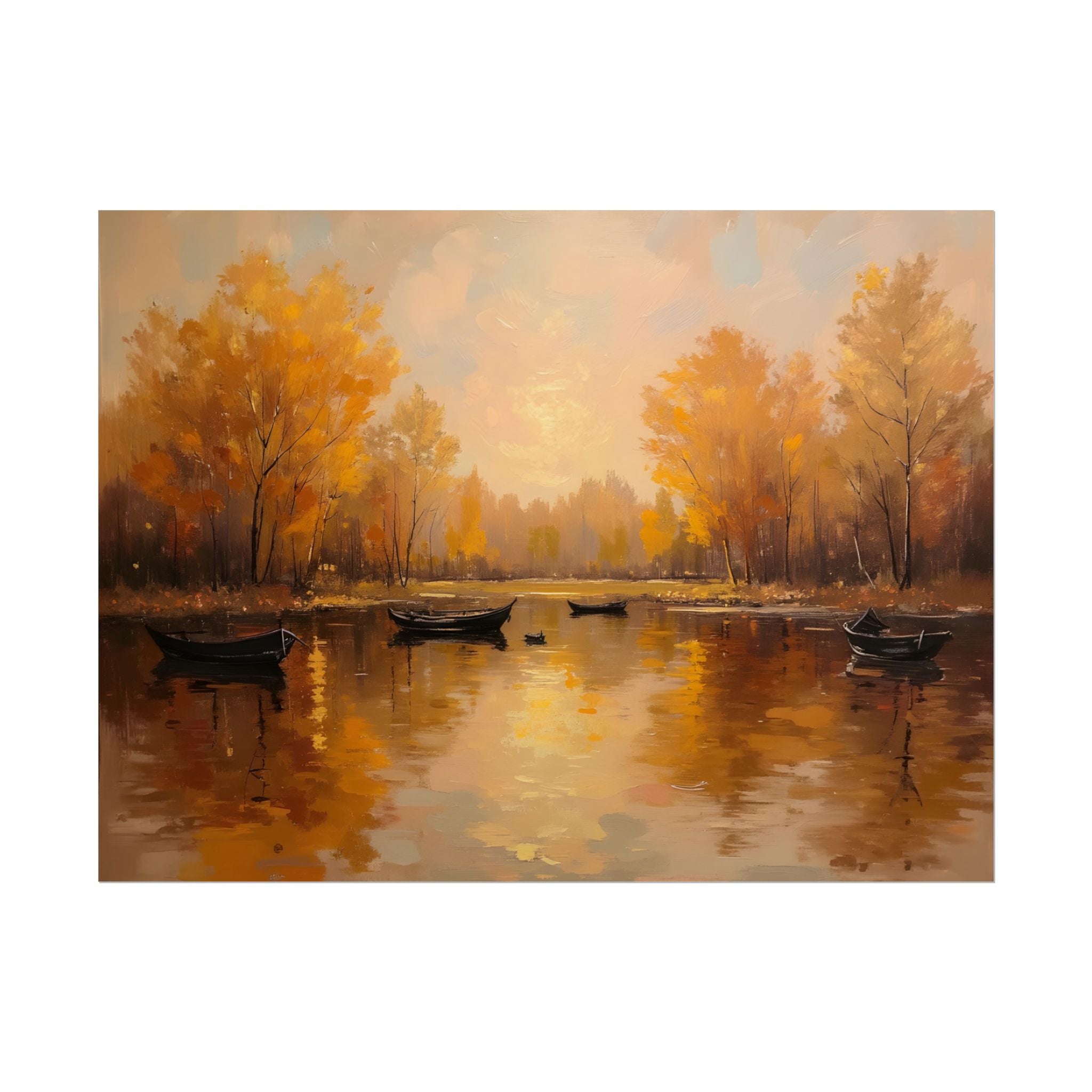 Autumn at the lake with rowboats - Poster
