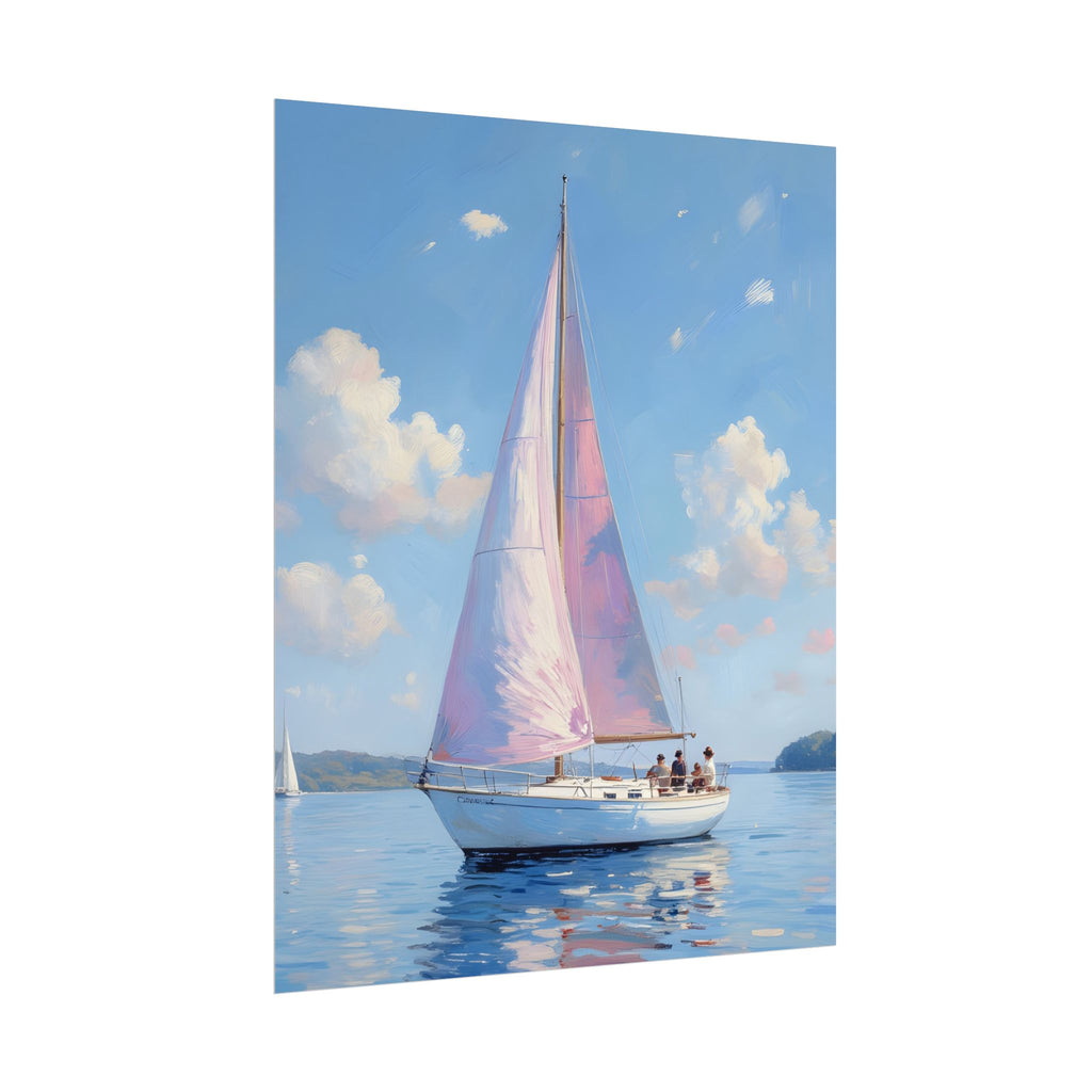 Sailing boat on calm water with pink accents - Poster