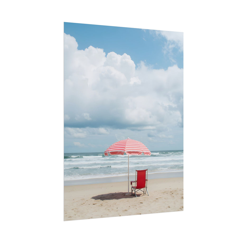 Sun-drenched beach memory with beach chair and umbrella - Poster