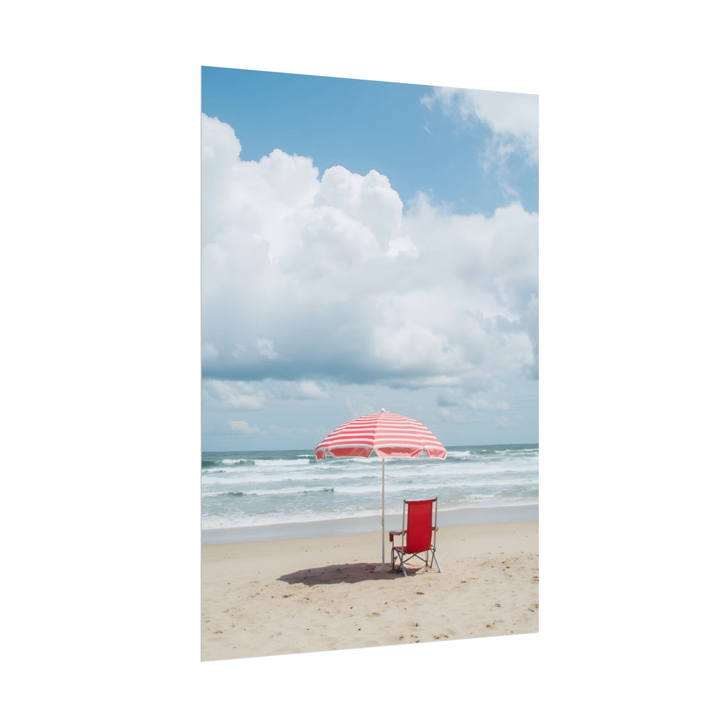 Sun-drenched beach memory with beach chair and umbrella - Poster
