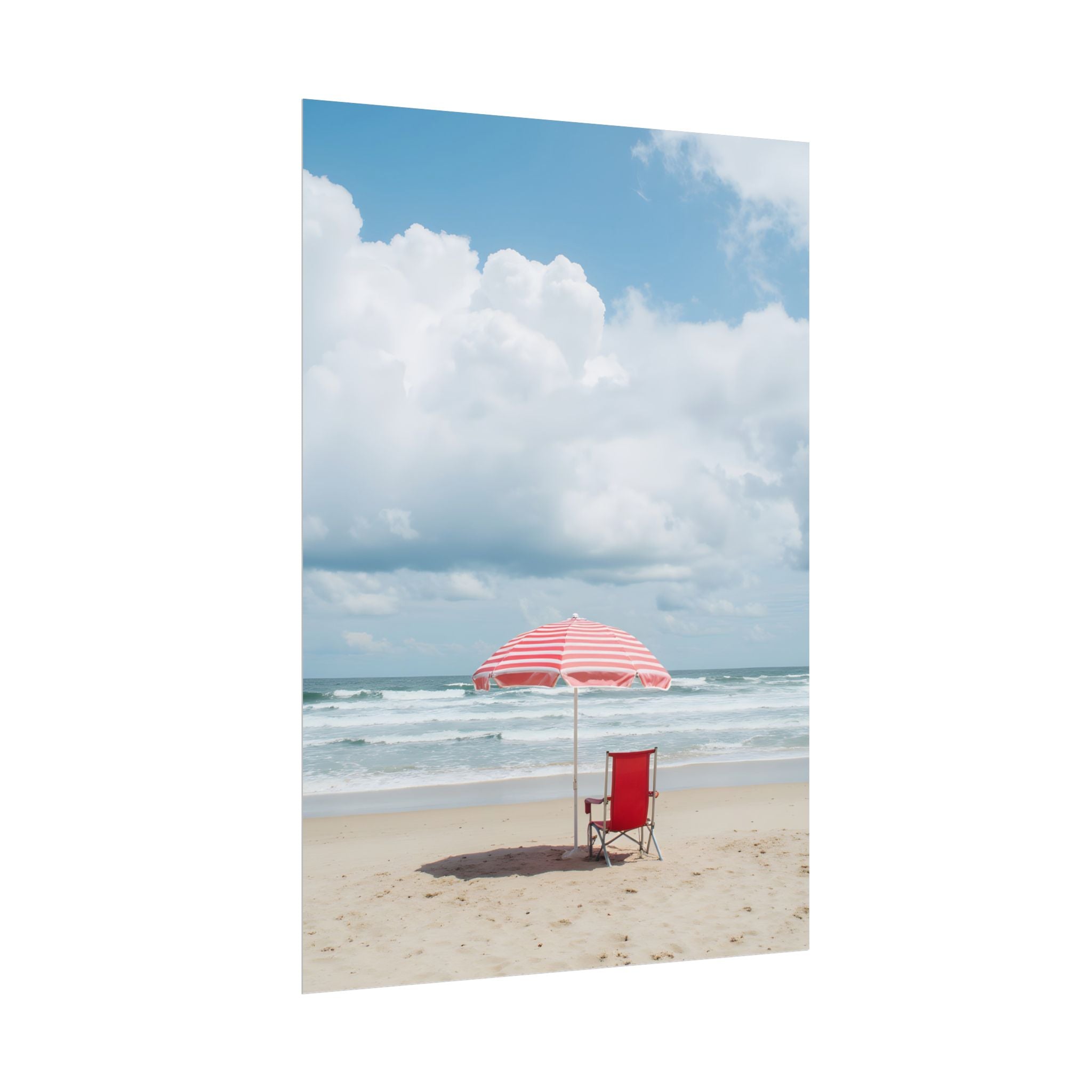 Sun-drenched beach memory with beach chair and umbrella - Poster