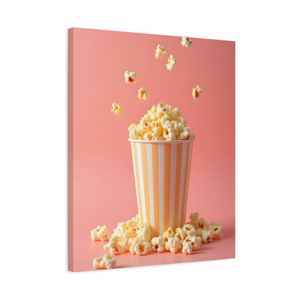 Popcorn with a pink background Wall Art - Stretched Canvas