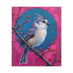 Blue jay on a holly branch Wall Art - Stretched Canvas