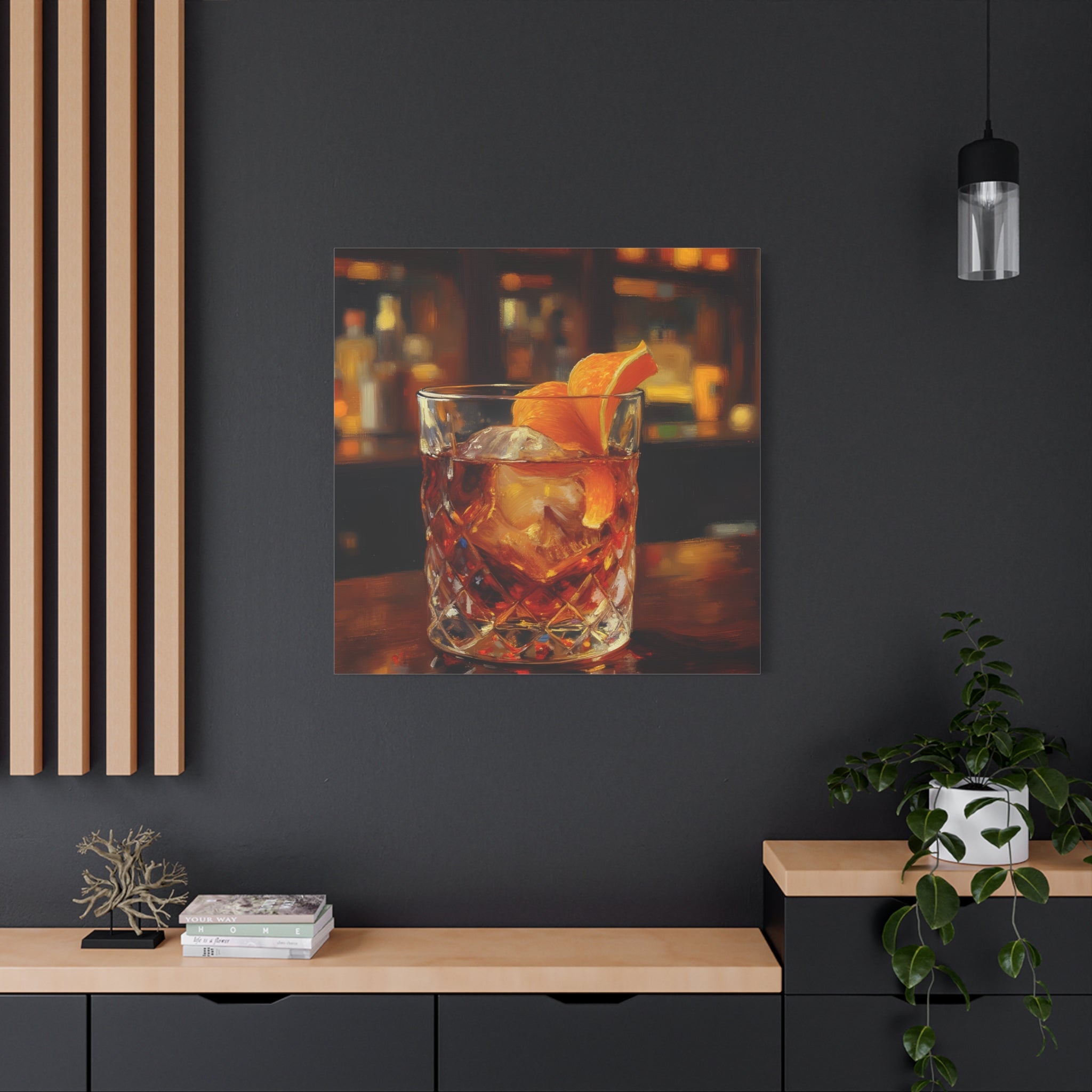 Whisky on Ice Wall Art -  Bar & Home Decor - Stretched Canvas