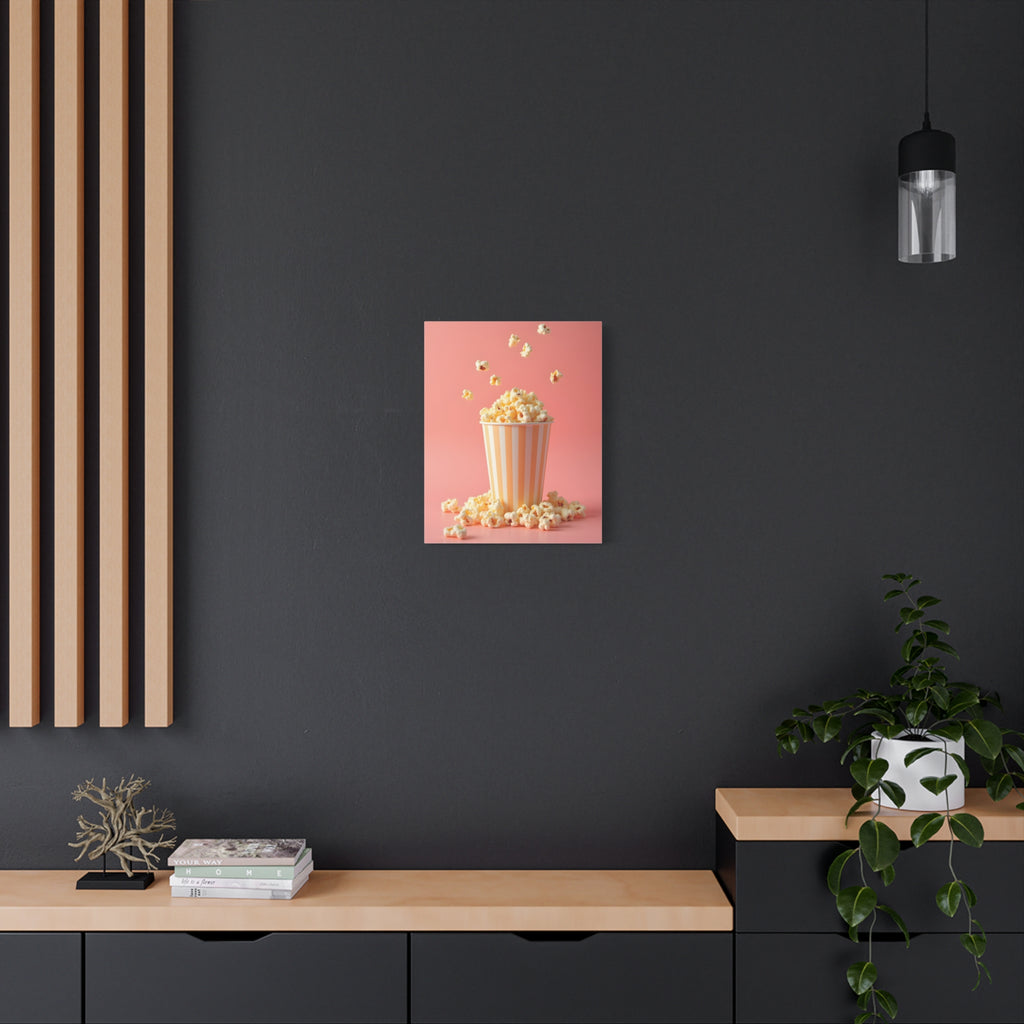 Popcorn with a pink background Wall Art - Stretched Canvas