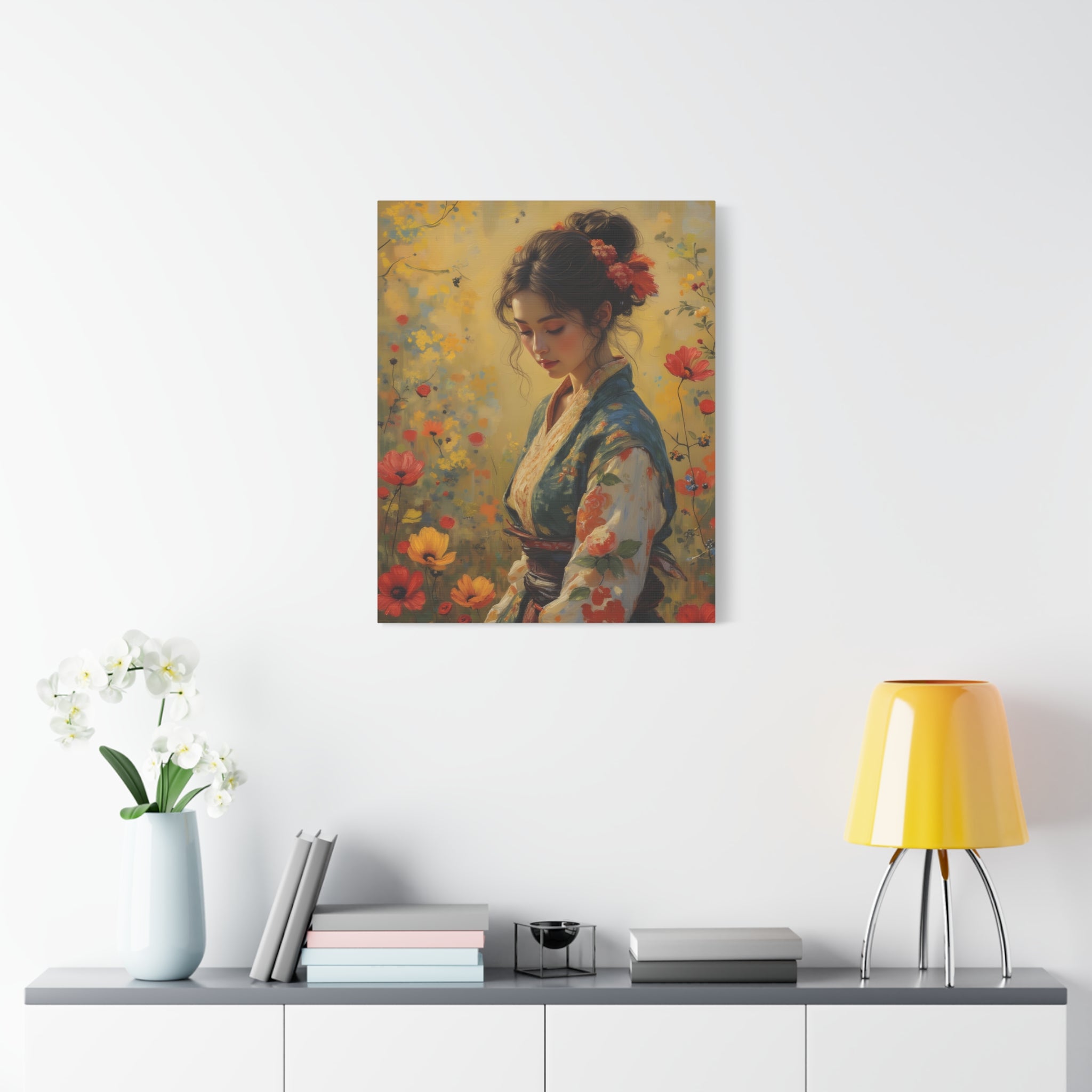 Asian Floral Lady Wall Art - Stretched Canvas