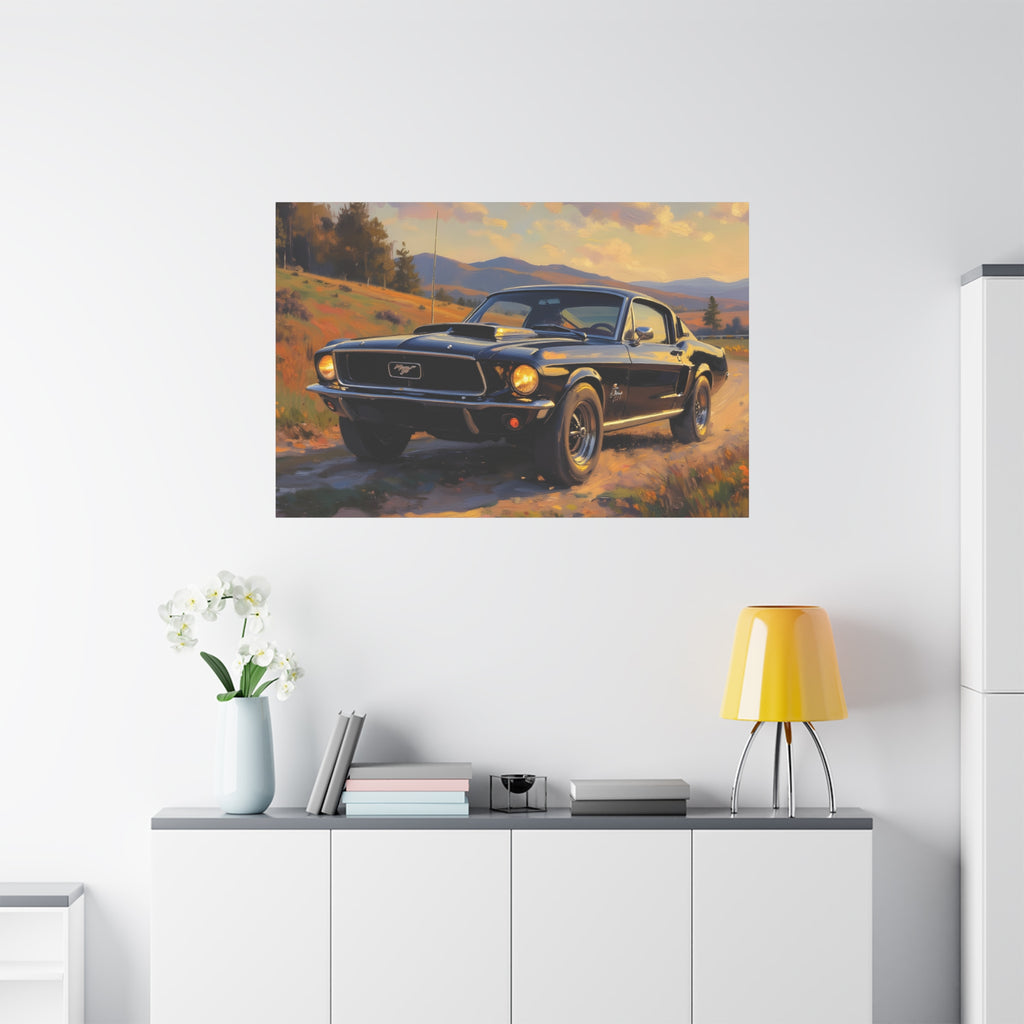 Vintage Mustang Sunset Wall Art - Classic Muscle Car - Stretched Canvas