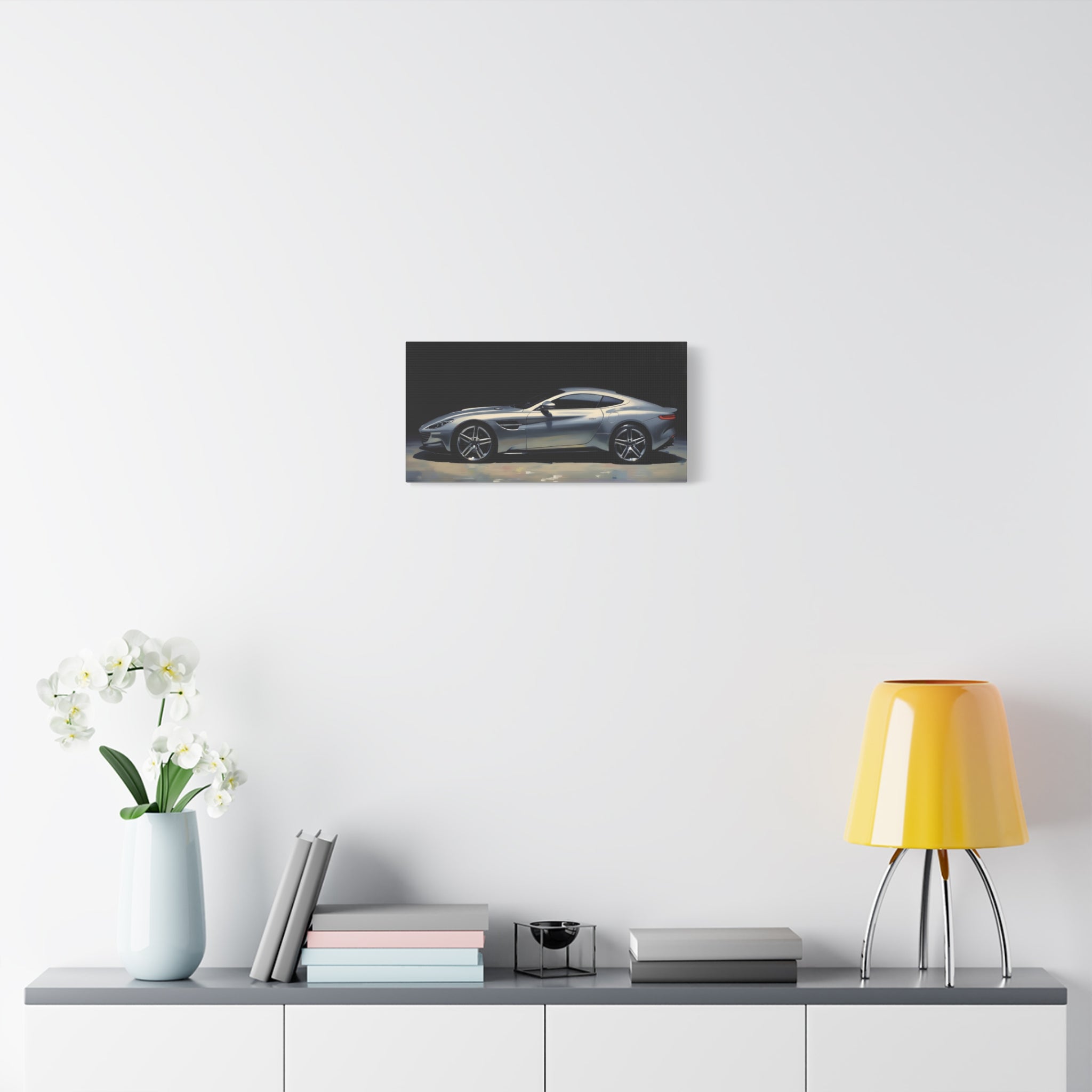 Silver Sports Car Matte Canvas Print — Modern Automotive Wall Art