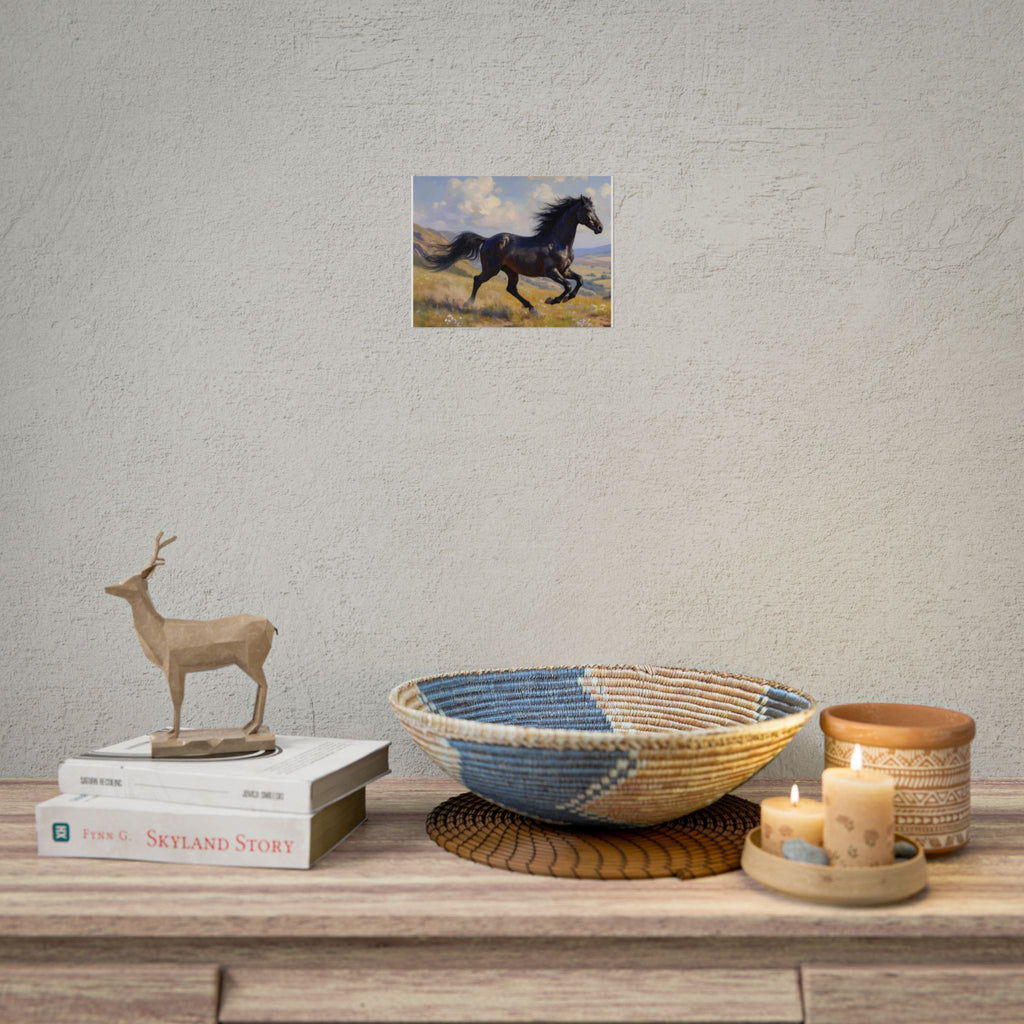Running Black Stallion Wall Art - Horse Painting - Poster