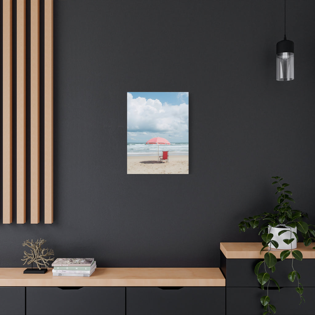 Sun-drenched beach memory with beach chair and umbrella Canvas Wall Art - Stretched Canvas