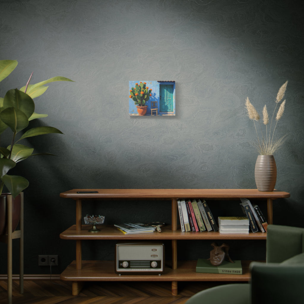 Southwestern Cactus Canvas Wall Art - Turquoise Door Painting (Matte Stretched)