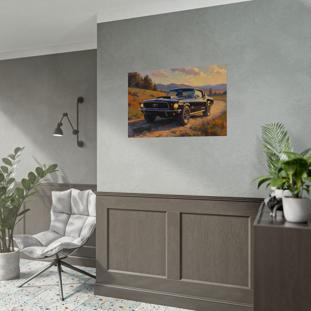 Vintage Mustang Sunset Wall Art - Classic Muscle Car - Poster