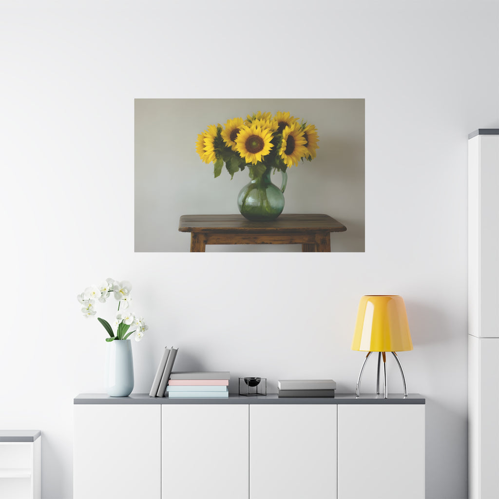 Sunflowers in Green Pitcher Wall Art - Stretched Canvas