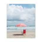 Sun-drenched beach memory with beach chair and umbrella Canvas Wall Art - Stretched Canvas