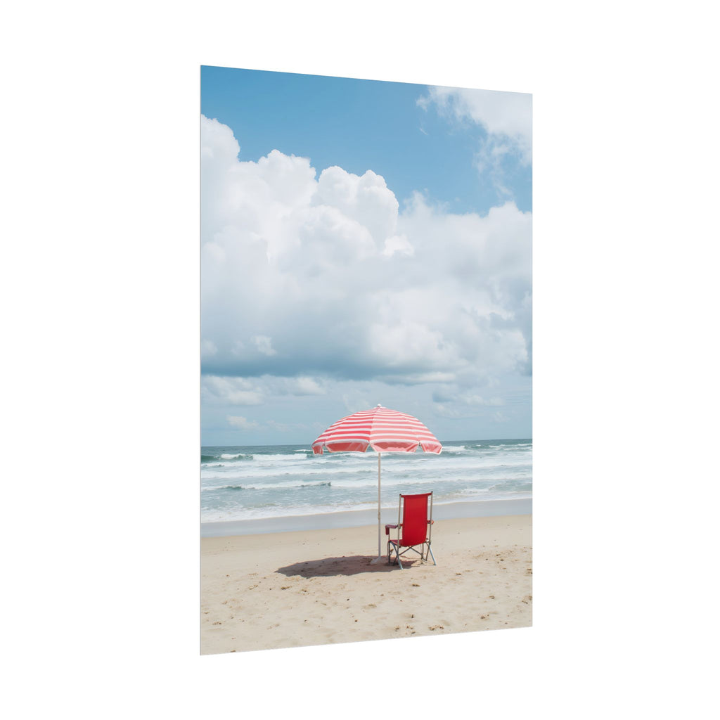 Sun-drenched beach memory with beach chair and umbrella - Poster