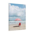 Sun-drenched beach memory with beach chair and umbrella Canvas Wall Art - Stretched Canvas