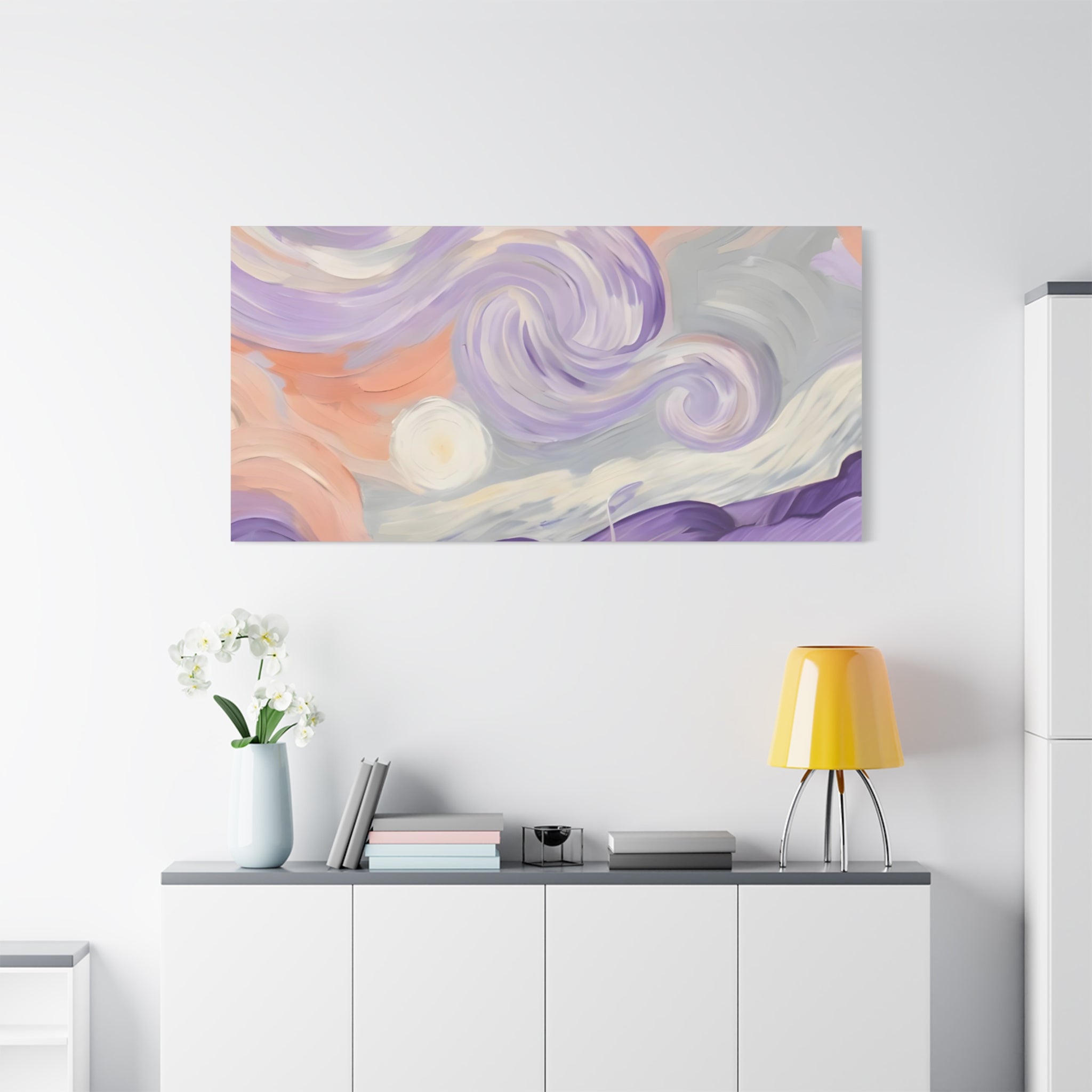 Abstract Swirl Canvas Art – Lavender & Peach Matte Stretched Canvas