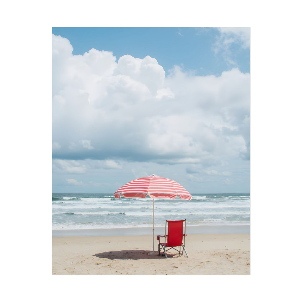 Sun-drenched beach memory with beach chair and umbrella - Poster
